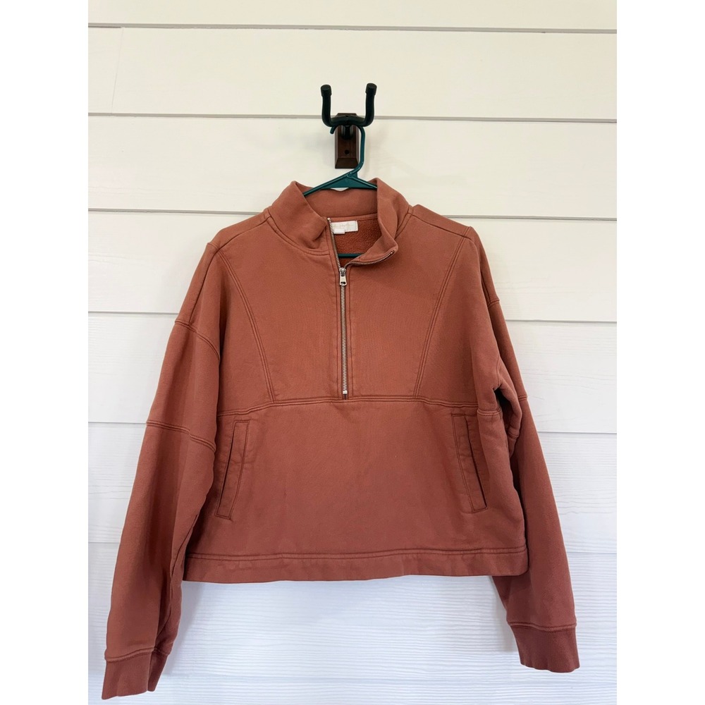 A- 069- Spiritual Gangster Women Terracotta Cotton Fleece Quarter Zip Pullover - Picture 2 of 9